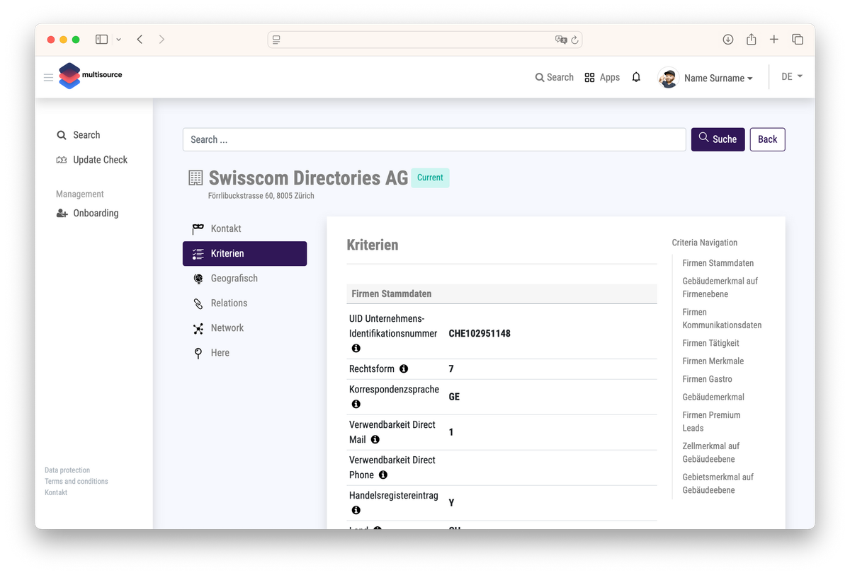 Webportal Kategorien Details