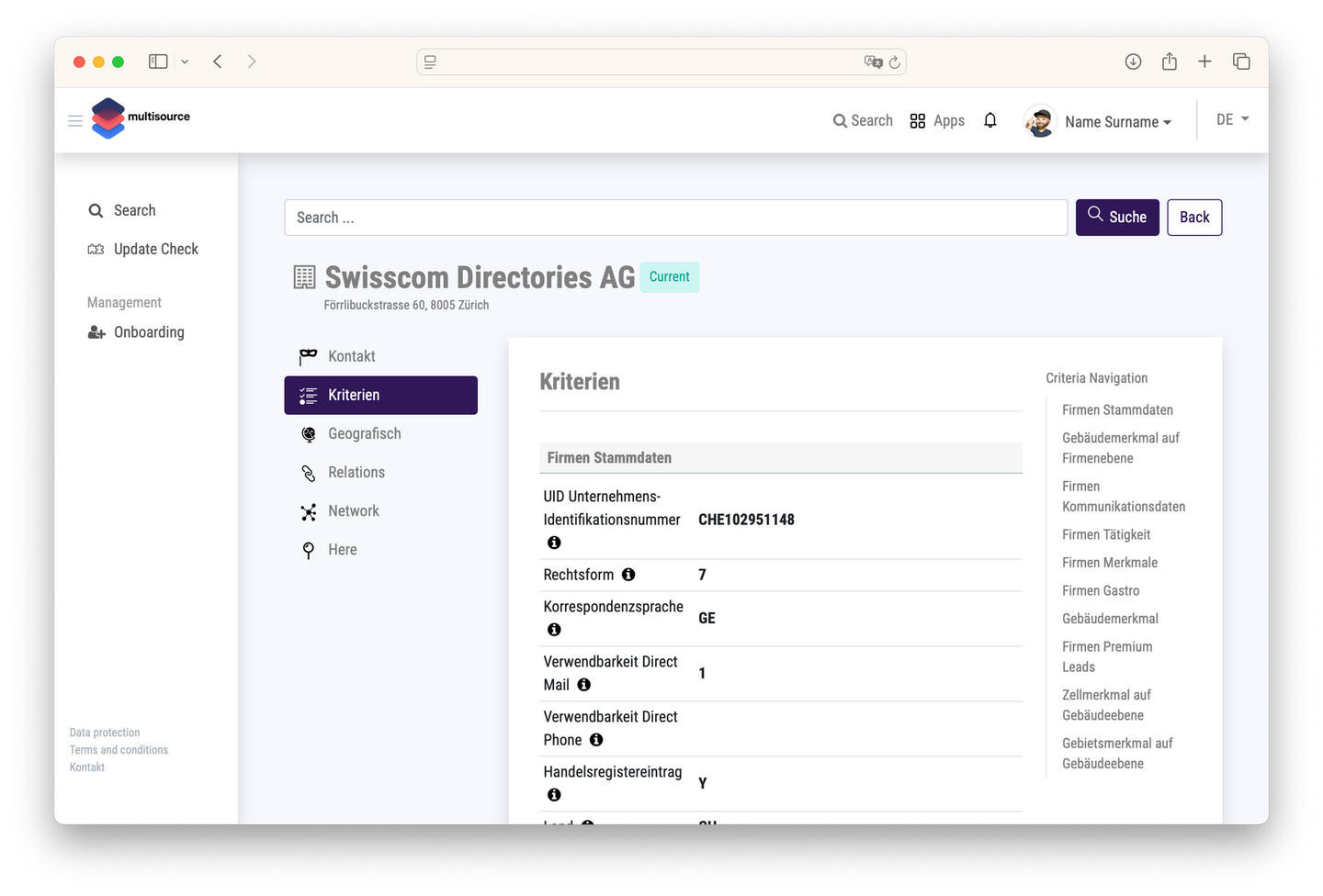 Webportal Kategorien Details