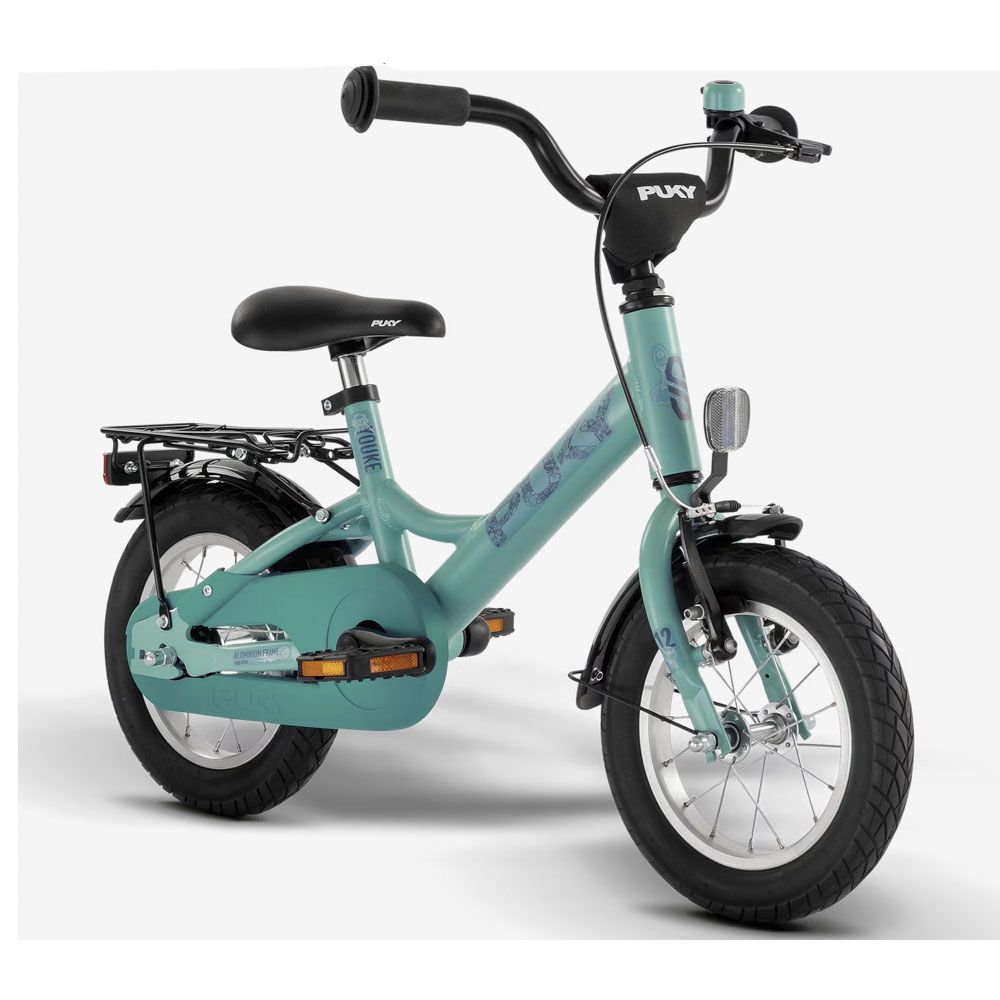 Ein blau-schwarzes Fahrrad mit dem Wort „pure“ auf der Vorderseite