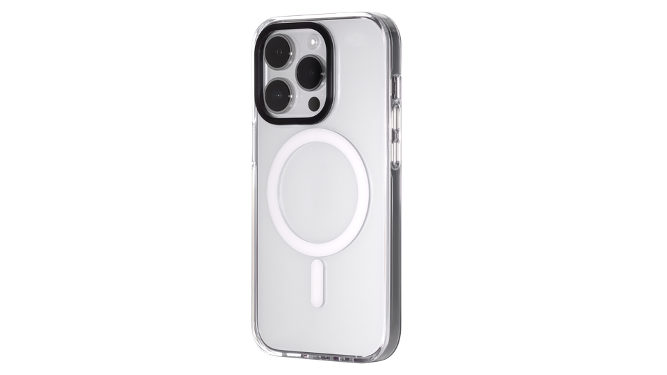 Coque transparente pour iPhone avec anneau magnétique.