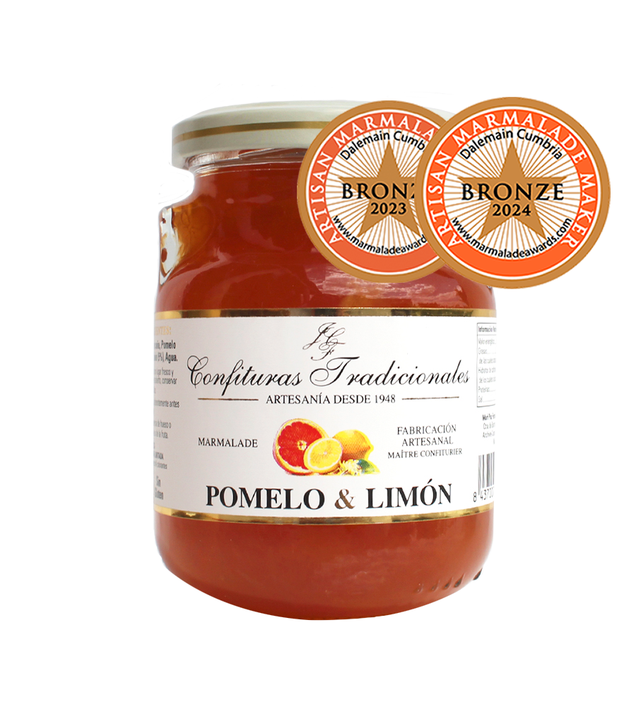 Mermelada Cítrica de Pomelo & Limón. Medalla de Bronce en el World Marmalade Awards 2023 y 2024.