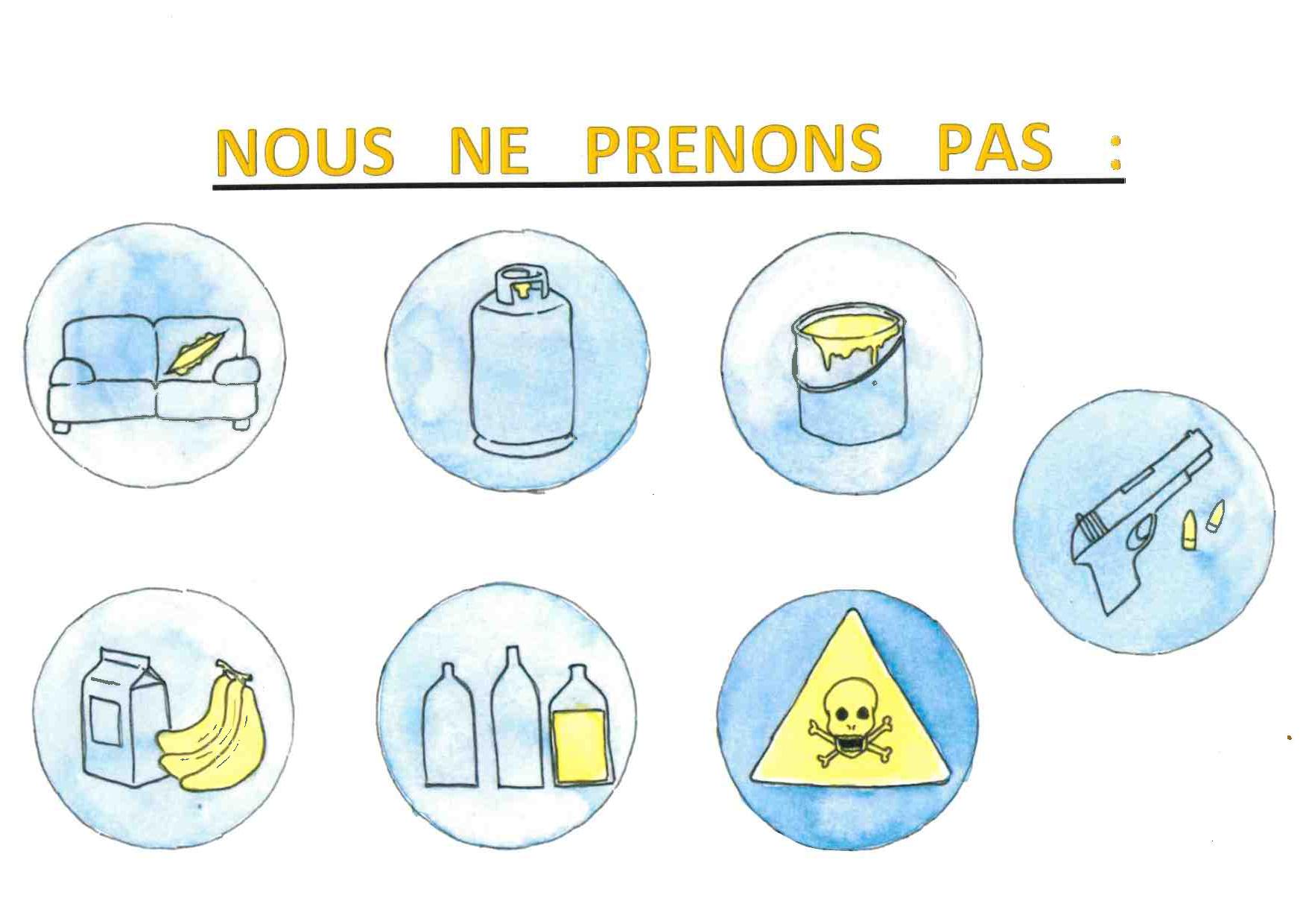 image qui retrace les objets non acceptés par Emmaüs