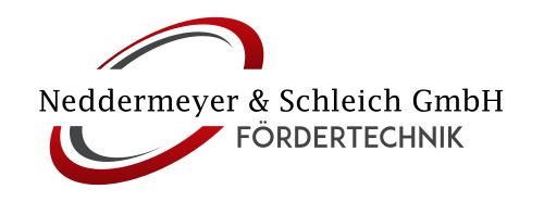 Logo für Neddermeyer & Schleich GmbH: Schwarze und rote geschwungene Formen mit Firmennamen und 