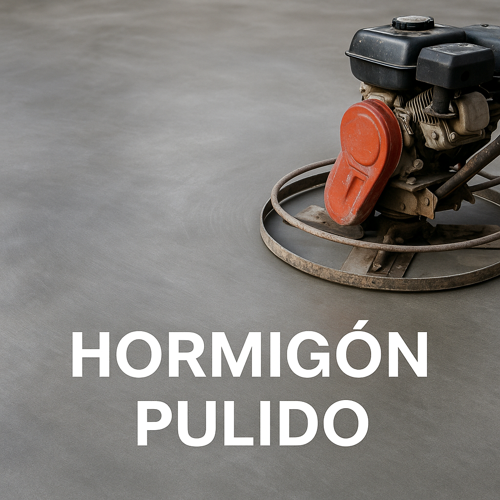 Piso de concreto siendo pulido con fratasadora eléctrica, el texto dice