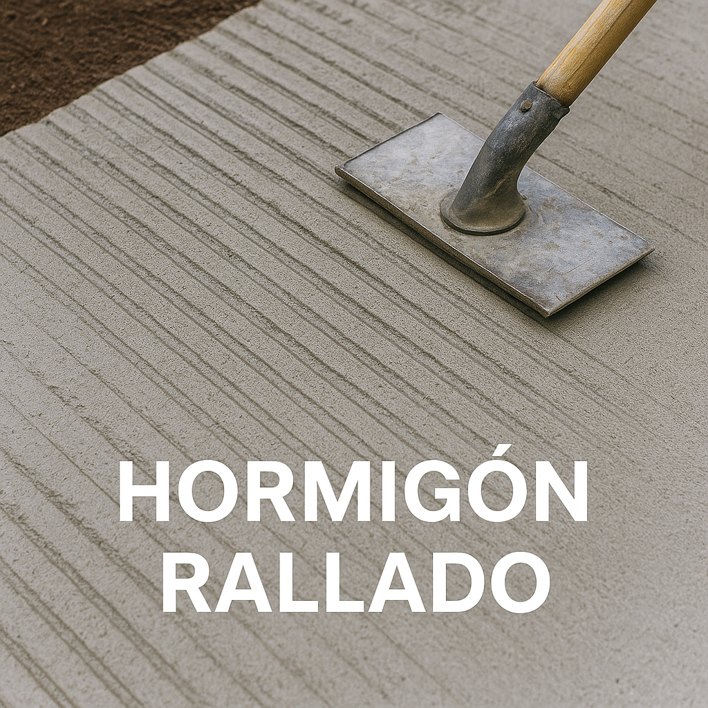 Superficie de concreto recién rastrillada con el texto