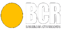 Un logotipo para Barcelona City Records con un círculo amarillo en el medio.