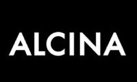 Weisser Schriftzug „ALCINA“ auf schwarzem Hintergrund.