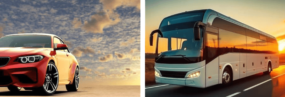 Deux photos de deux véhicules