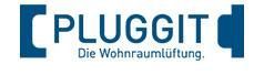 Ein blau-weißes Logo für ein Unternehmen namens Pluggit