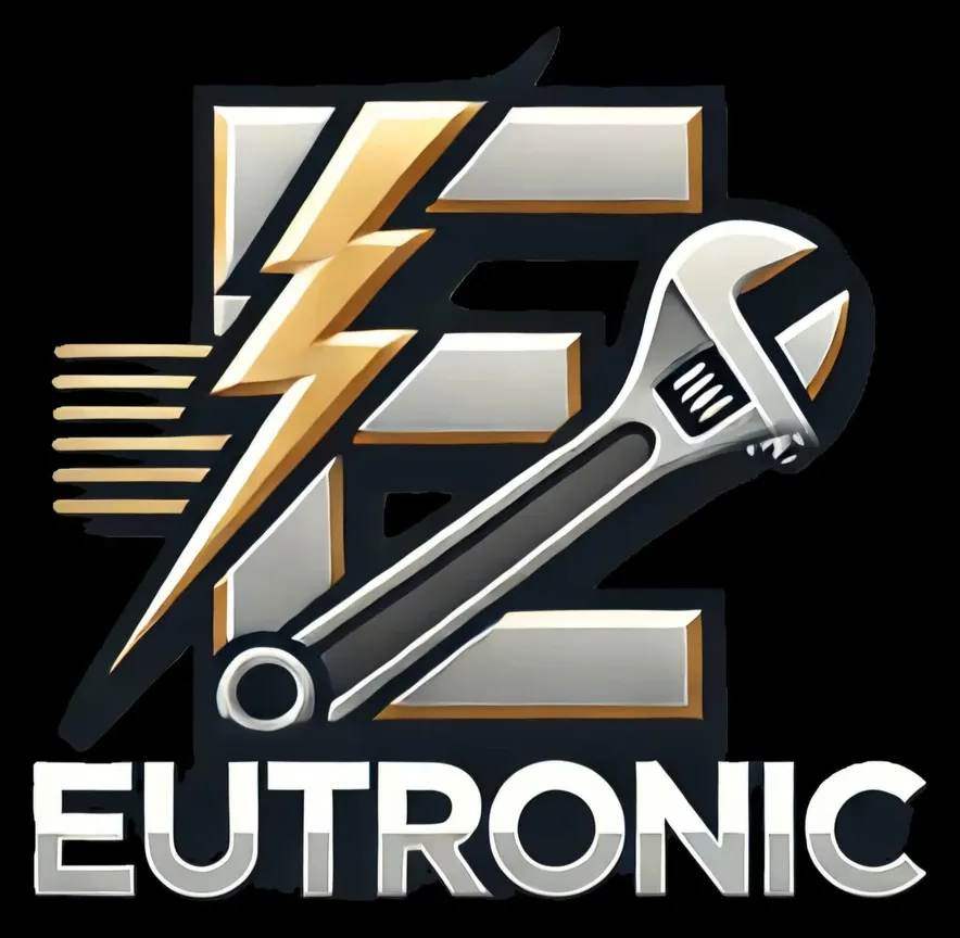 Logotipo con la letra "E" que contiene un rayo y una llave inglesa, texto "EUTRONIC".