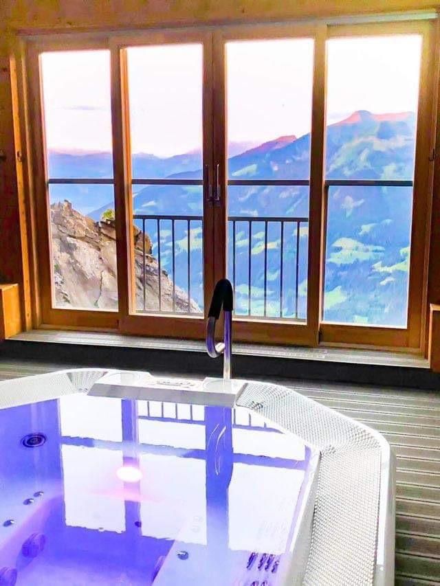 Baie vitrée en bois pour un jacuzzi