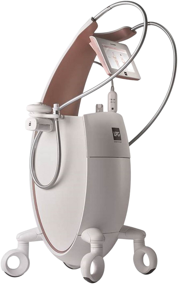 Dispositif médical à bras incurvés, monté sur roulettes. Comporte un écran tactile.