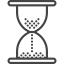 Icono de reloj de arena con arena negra fluyendo entre bombillas de cristal.