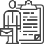 Portapapeles con icono de lista de verificación y lápiz en un estilo de contorno simple en blanco y negro.