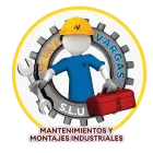 Logotipo para Serv&iacute;vargas SLU, empresa de mantenimiento industrial, que presenta una figura de mec&aacute;nico sosteniendo herramientas delante de un engranaje.