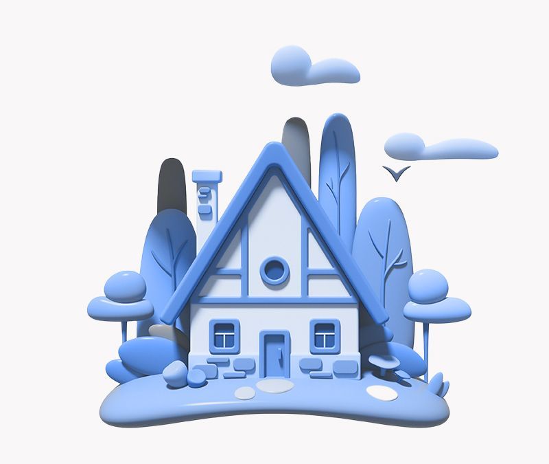 Maison en 3D bleue