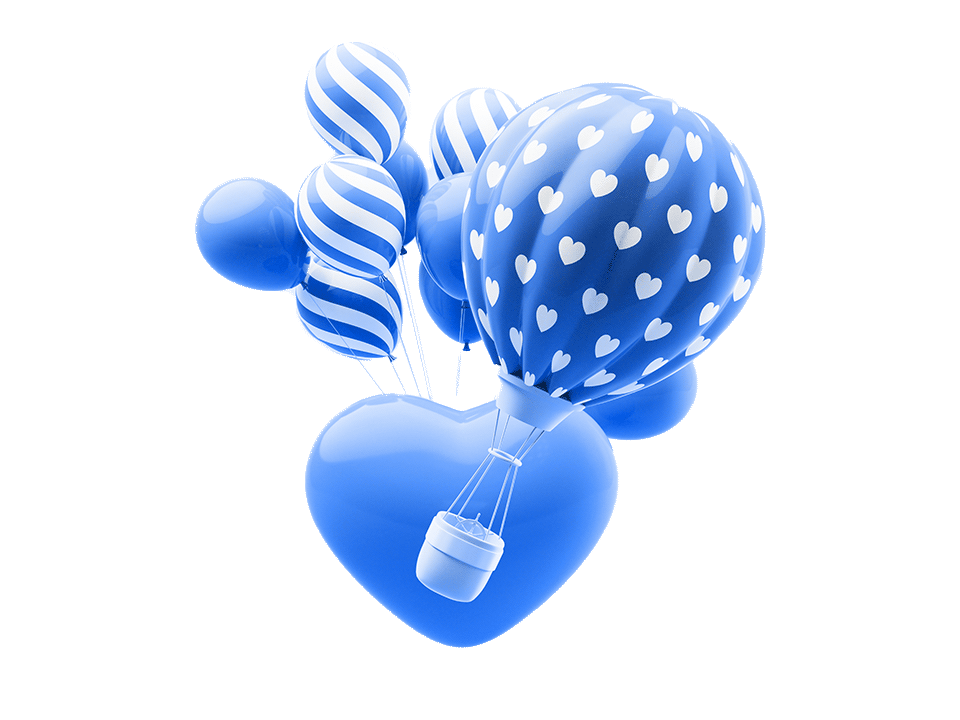 Ballons et cœurs bleus en 3D