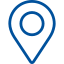 Un pin de mapa azul con un círculo en el medio sobre un fondo blanco.