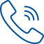 Un dibujo lineal azul de un teléfono del que sale una onda de sonido.