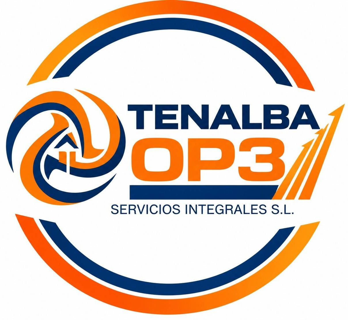 Logotipo de TENALBA OP3 Servicios Integrales S.L. en azul y naranja, con emblema circular