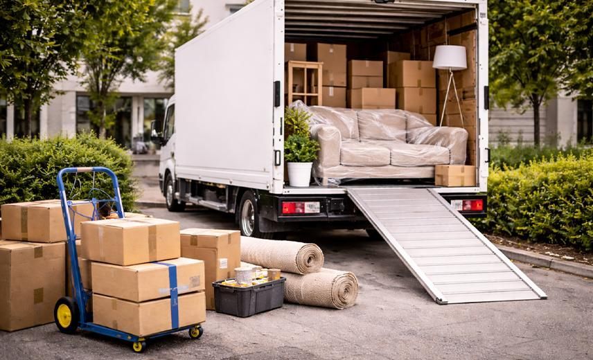 Pasillo vacío de un almacén con cajas verdes apiladas y un suelo de hormigón pulido bajo luces brillantes en el techo