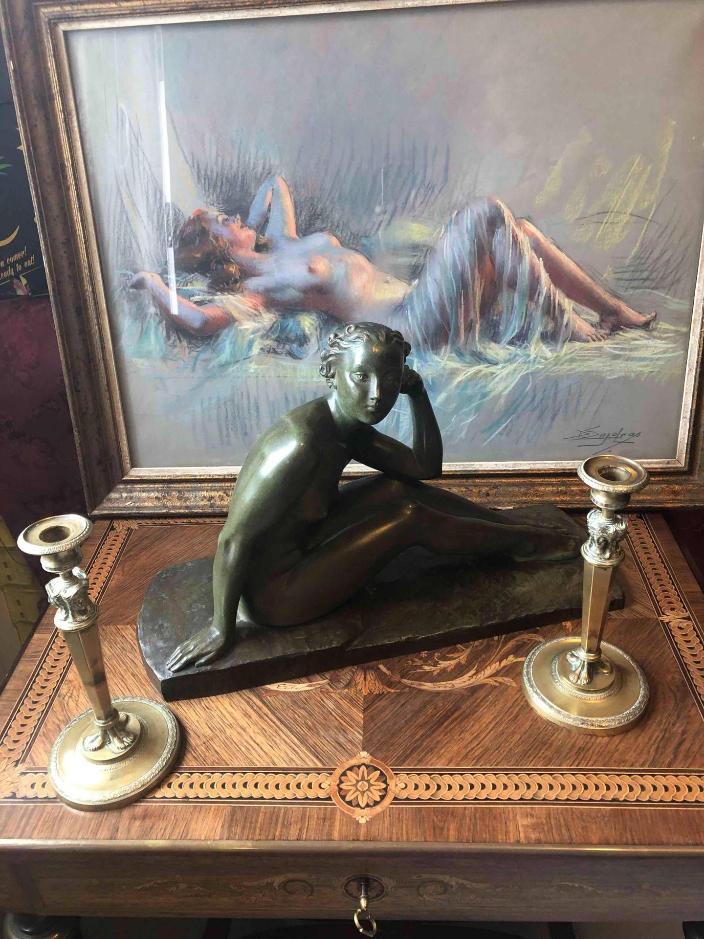 Statue et pieds de bougies - achat d'antiquités