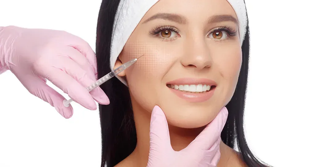 Una mujer recibe una inyección de botox en la cara.