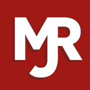 Letras blancas “MR” sobre un fondo de logotipo cuadrado rojo