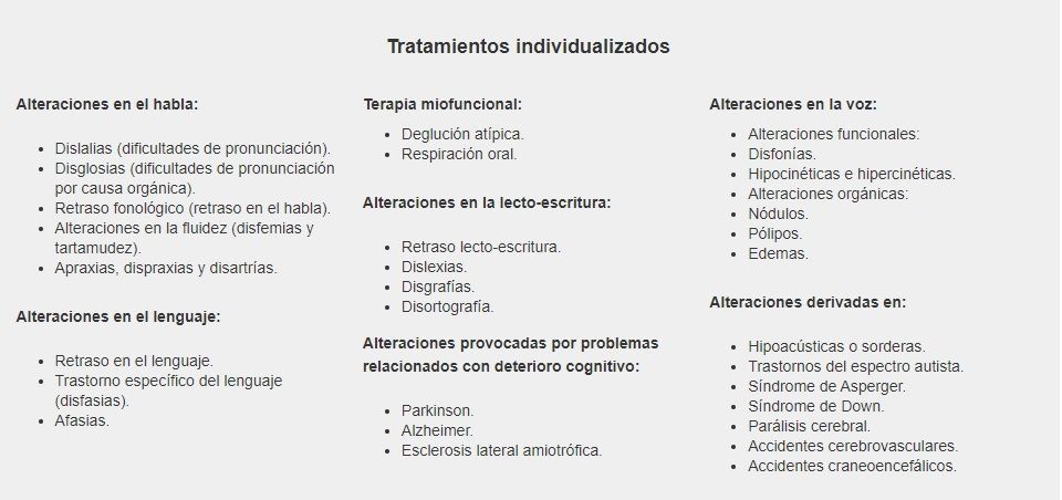 A sheet of paper that says tratamientos individualizados on it
