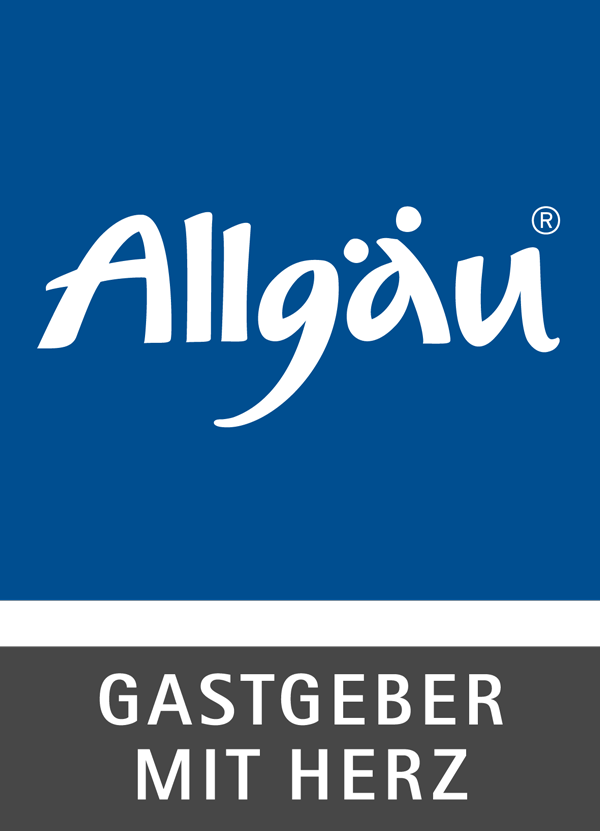 a blue and white logo for allgau gastgeber mit herz