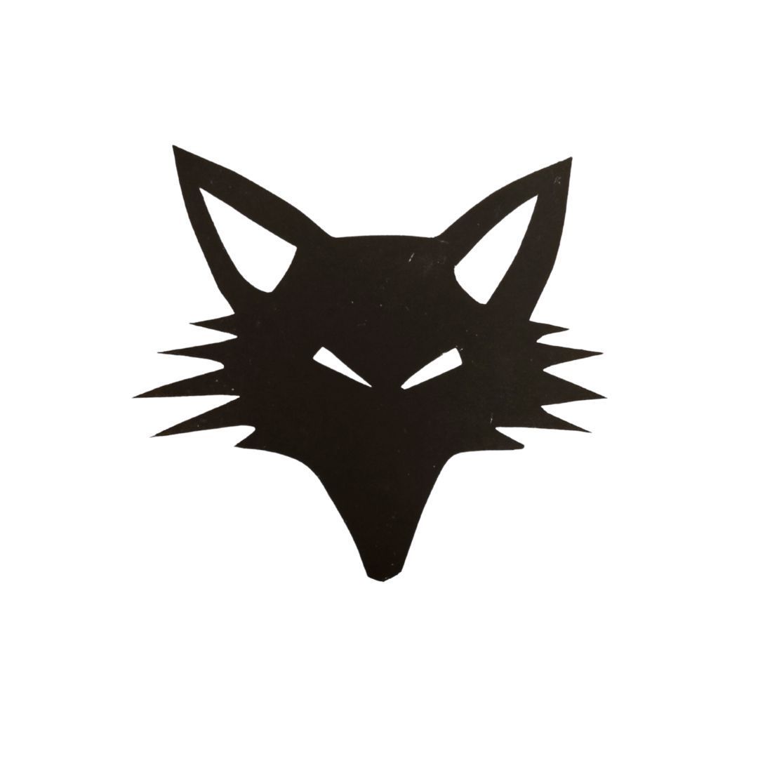 Eine schwarze Silhouette eines Fuchskopfes auf weißem Hintergrund