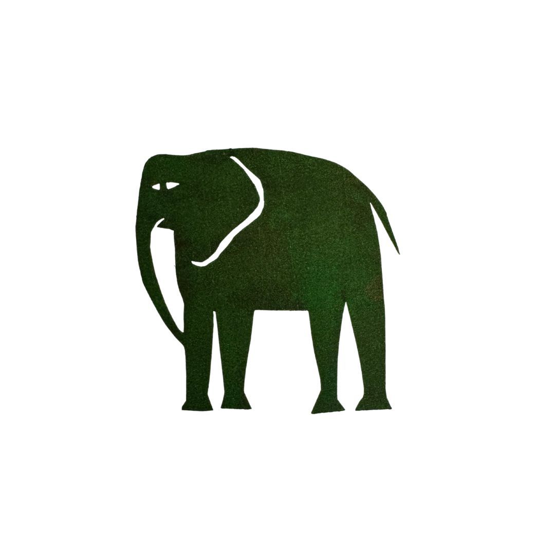 Eine Silhouette eines Elefanten auf weißem Hintergrund