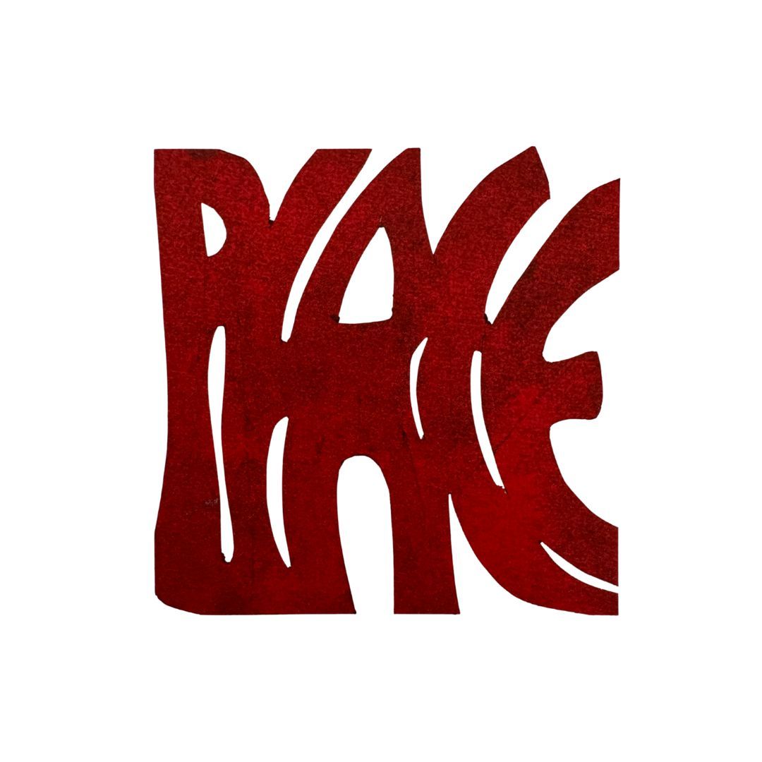 Ein rotes Peace-Zeichen auf weißem Hintergrund