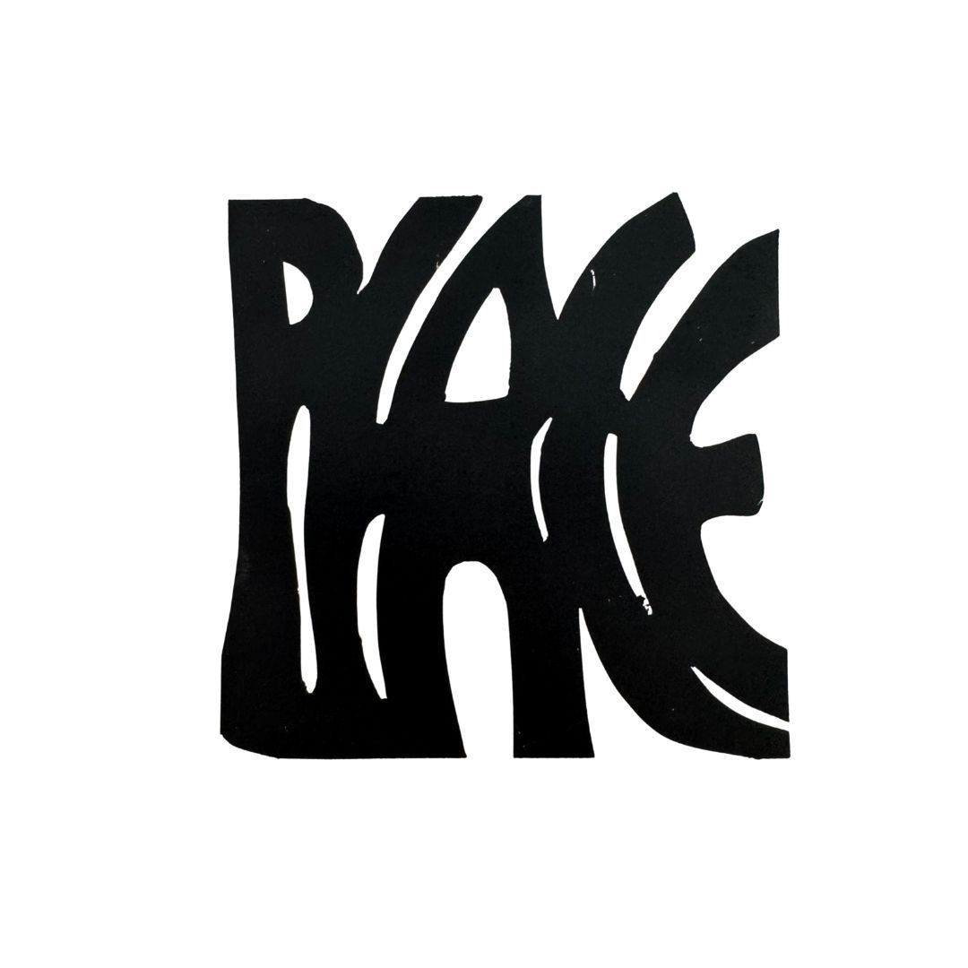 Eine schwarz-weiße Zeichnung des Wortes Frieden