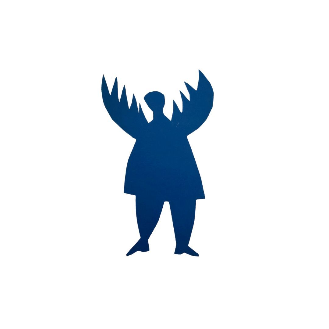 Eine blaue Silhouette einer Person mit Elchgeweih