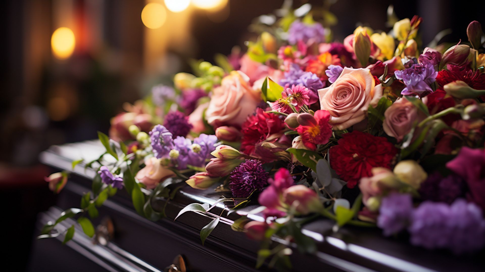 Bouquet de rose colorée sur un cercueil