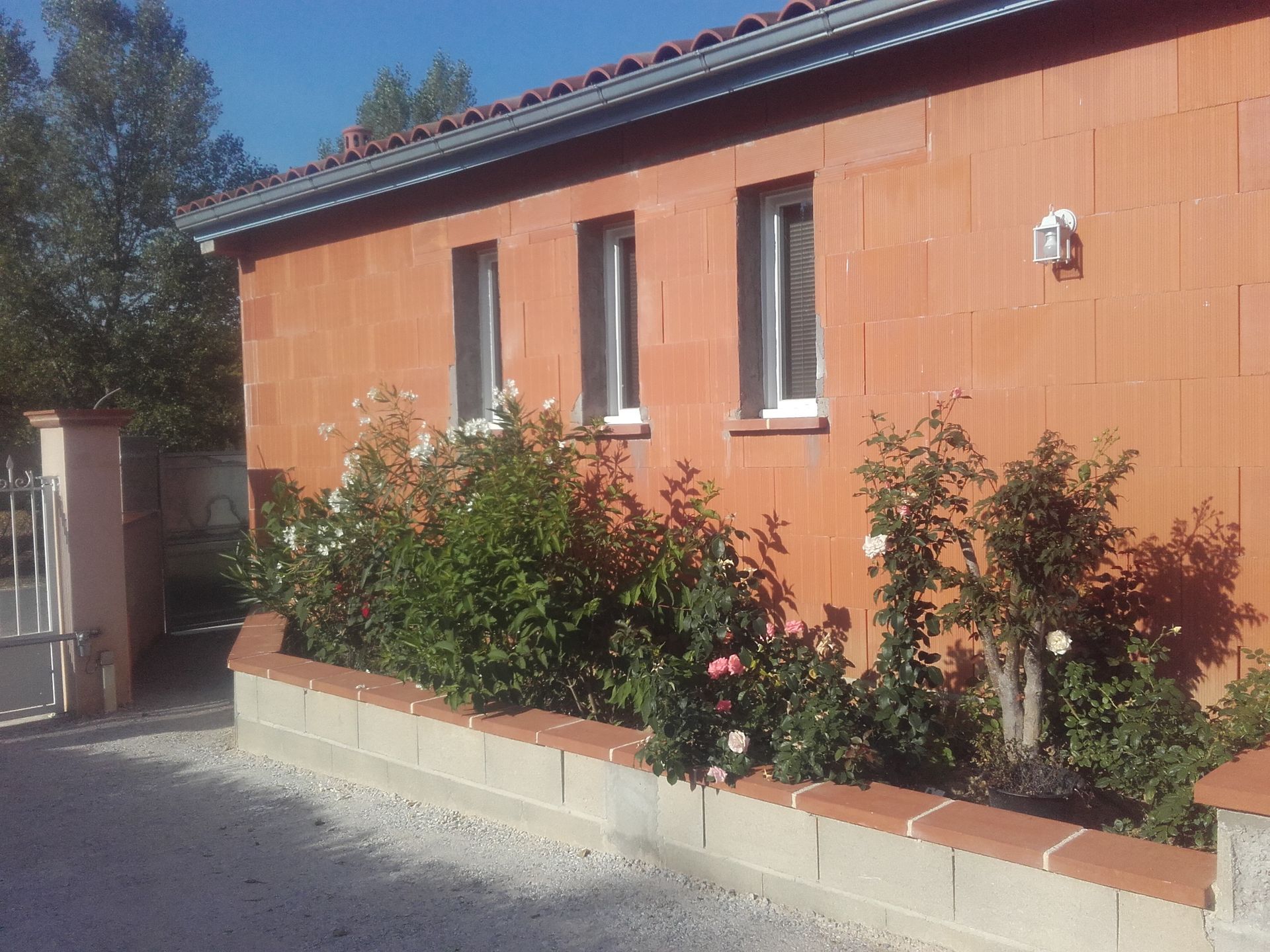 Une maison en brique et des plantes