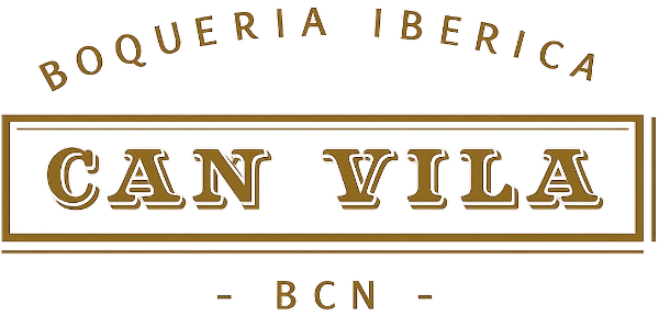 Logotipo de Boqueria Ibérica Can Vila en color marrón y dorado con texto BCN