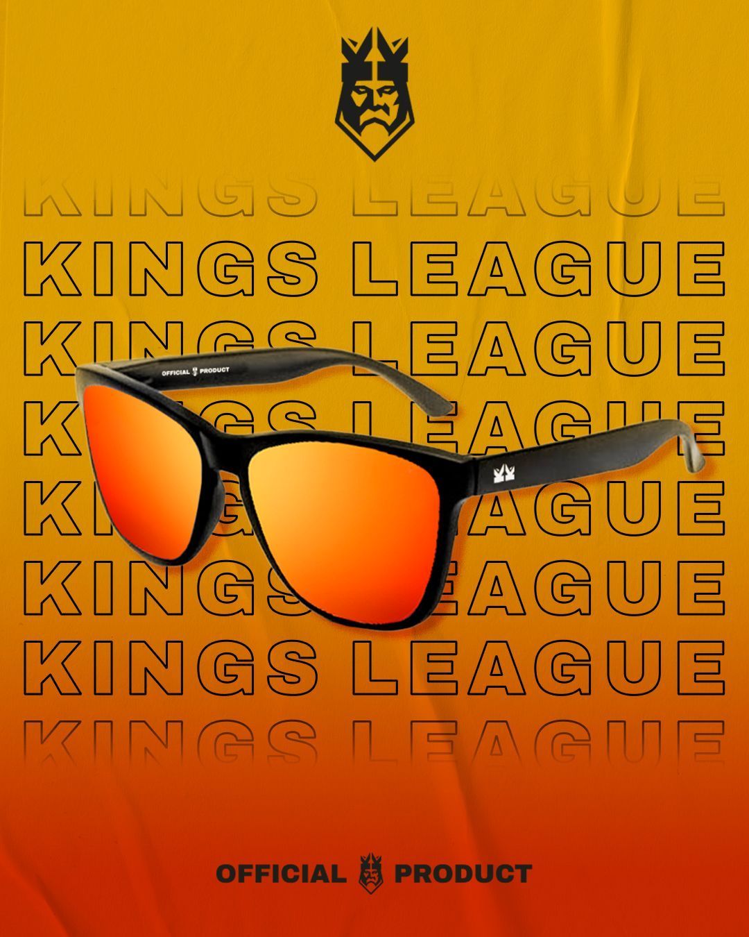 Un par de gafas de sol de la Kings League sobre un fondo amarillo.