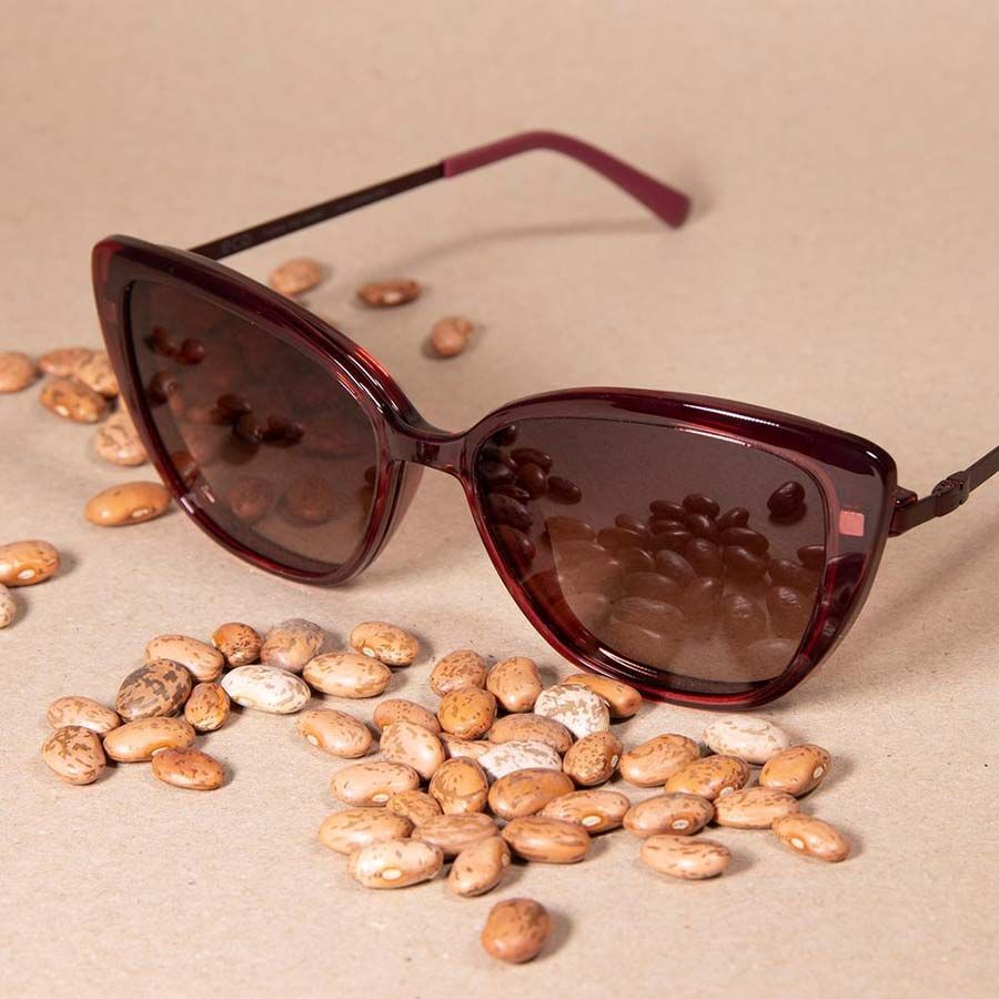 Un par de gafas de sol encima de una pila de frijoles.