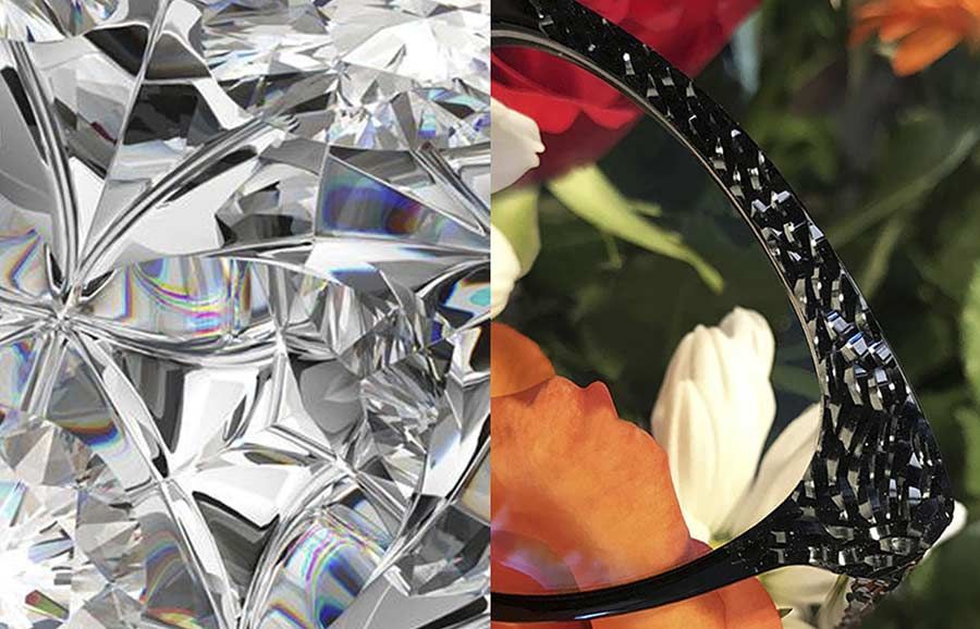 Un primer plano de un diamante junto a una imagen de flores.