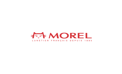 Un logotipo rojo y blanco para una empresa llamada morel.