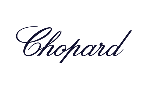 Un logotipo en blanco y negro de Chopard sobre un fondo blanco.