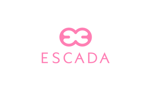 Un logotipo rosa de Escada está sobre un fondo blanco.