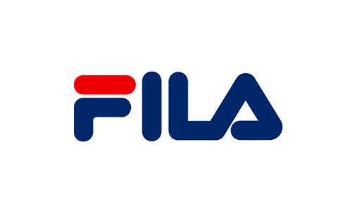 El logotipo de Fila es azul y rojo sobre un fondo blanco.