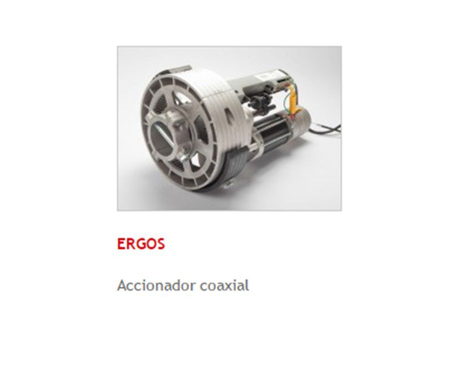 Actuador coaxial ERGO. Motor plateado y gris.