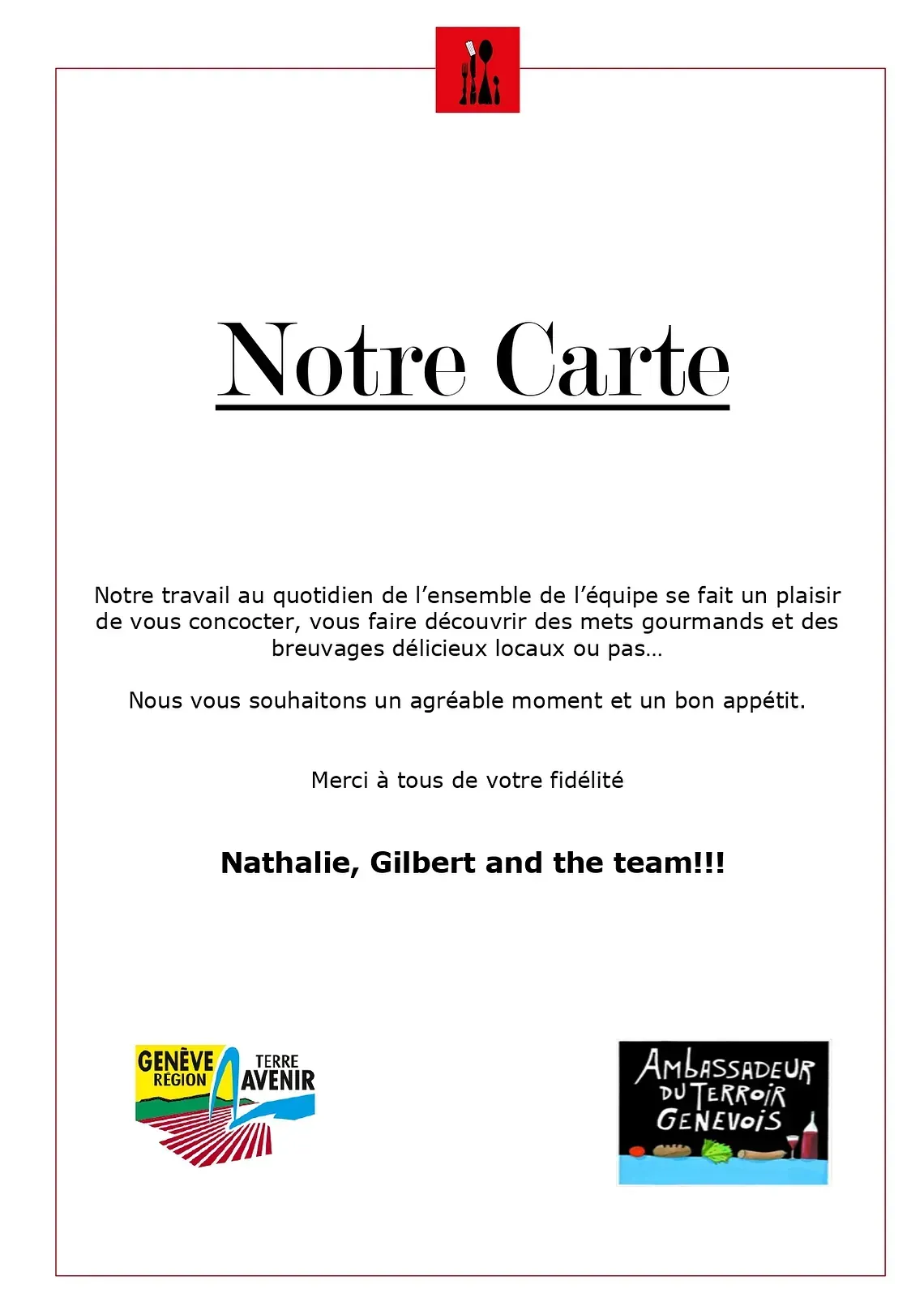 Auberge communale du Grand Donzel - menu