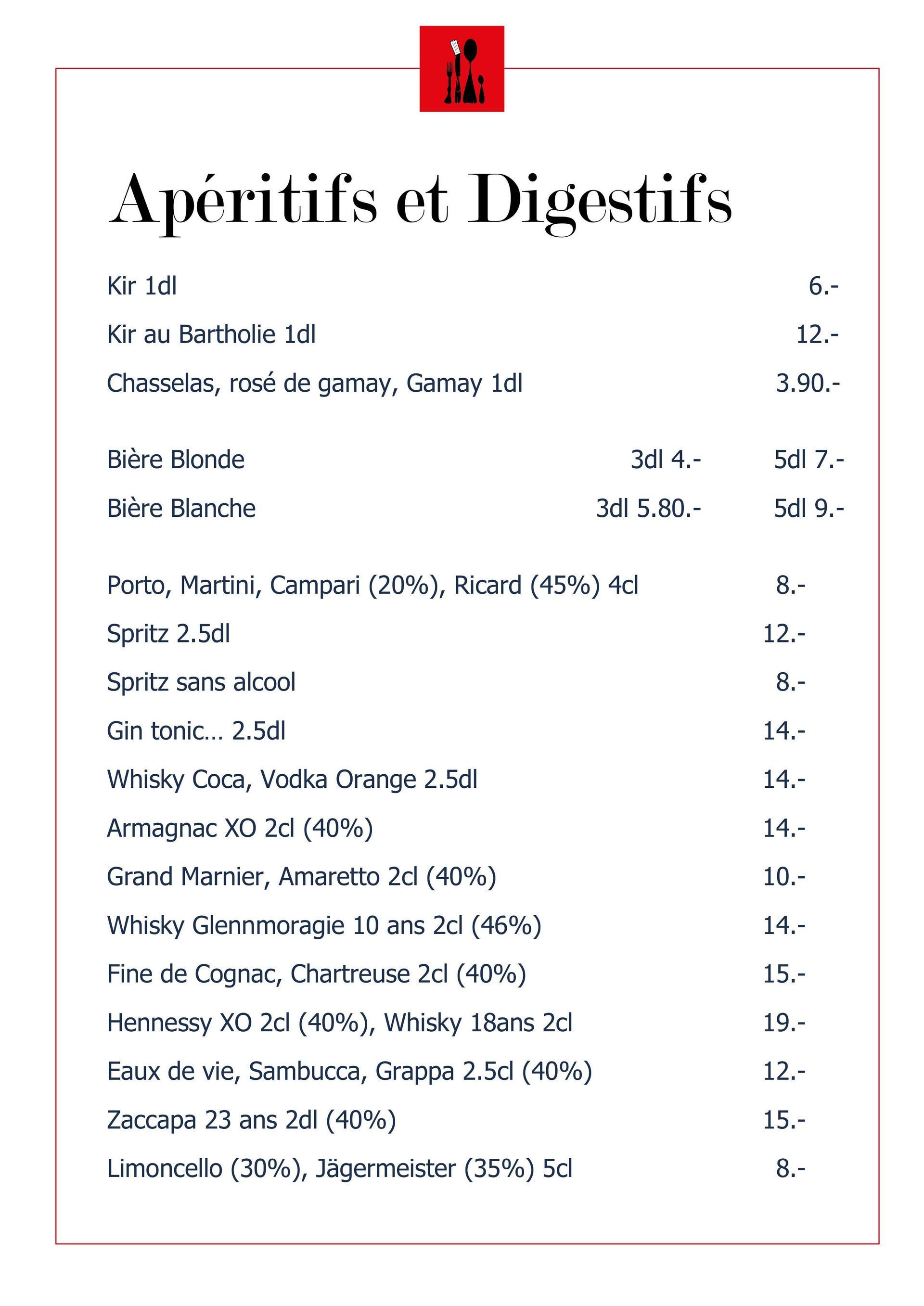 Auberge communale du Grand Donzel - apéritifs