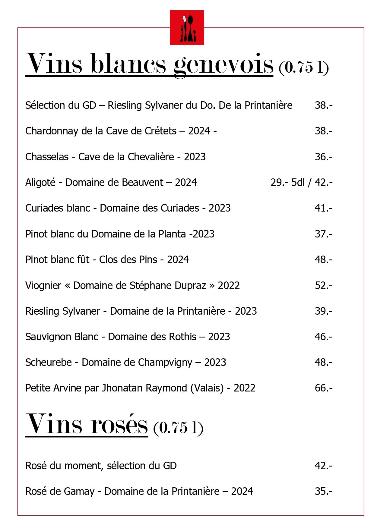 Auberge communale du Grand Donzel - vins