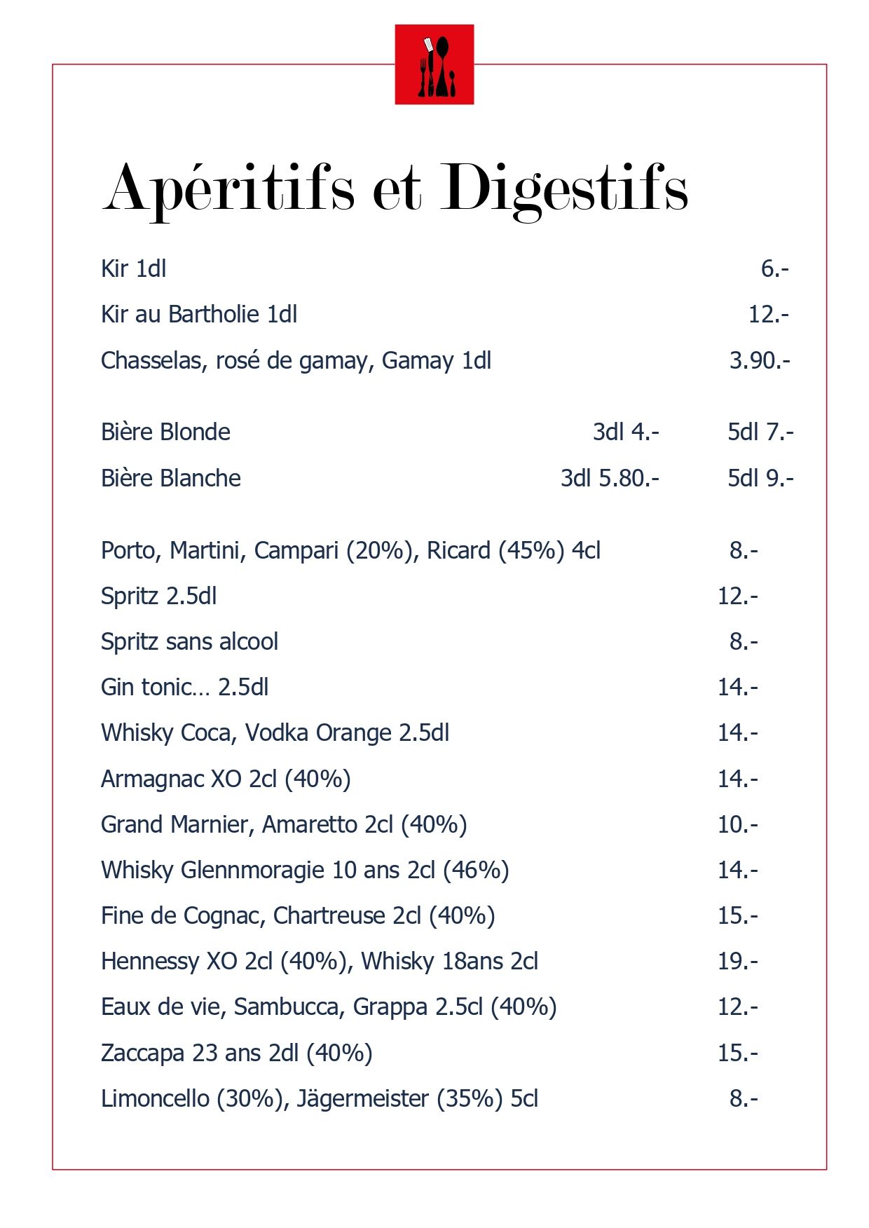 Auberge communale du Grand Donzel - apéritifs